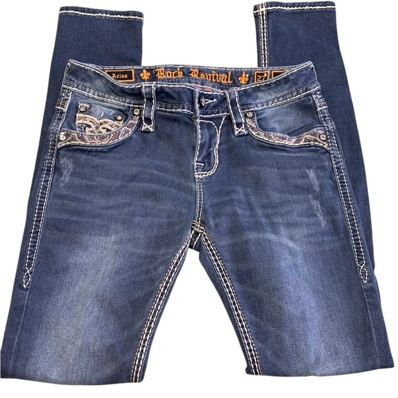 Rock Revival Arisa Skinny Jeans Size 27 Bling Distressed Embellished Stretch - Picture 4 of 13